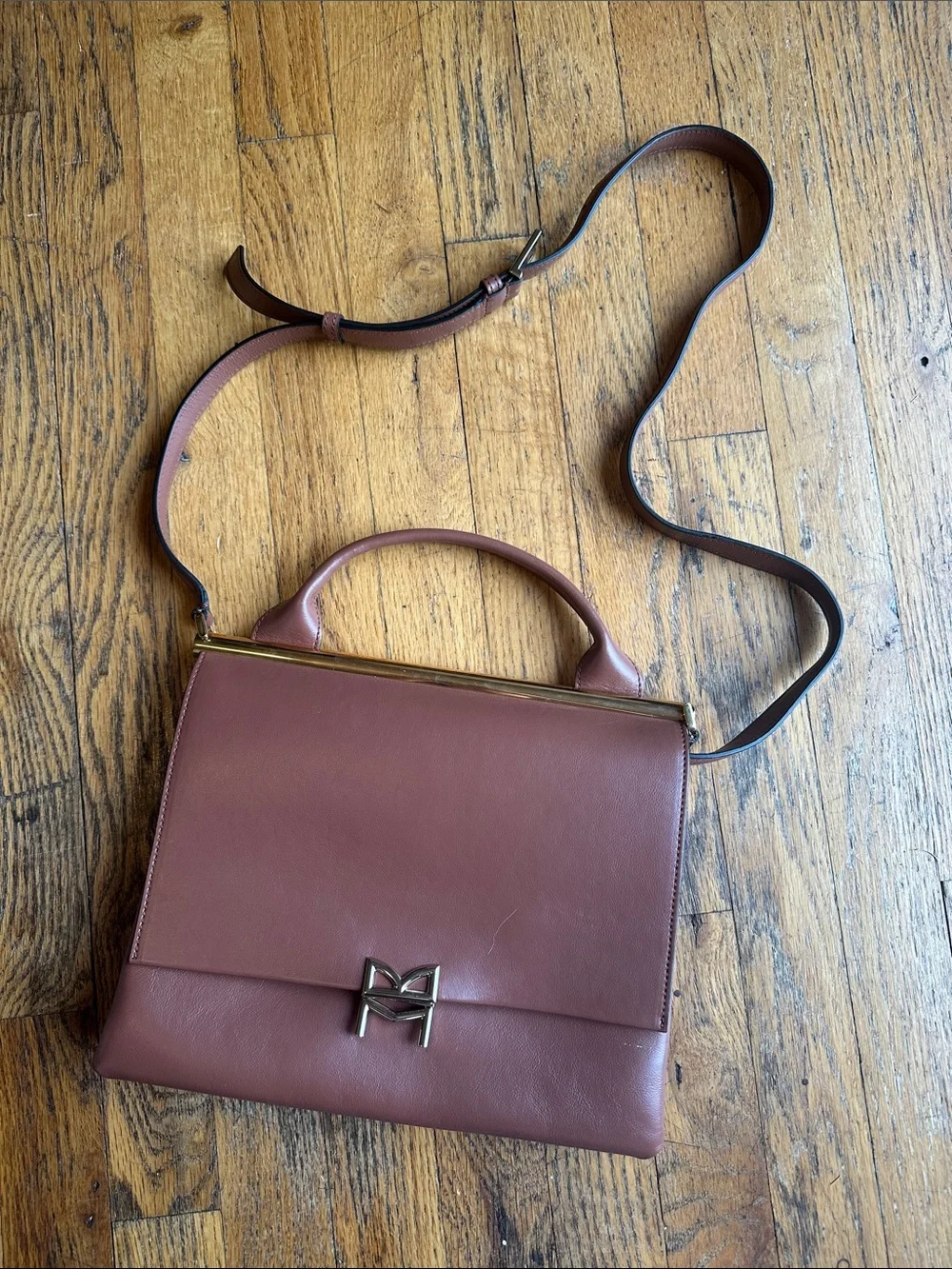 Bruno Magli Mauve-Brown Leather Top-Handle Satchel